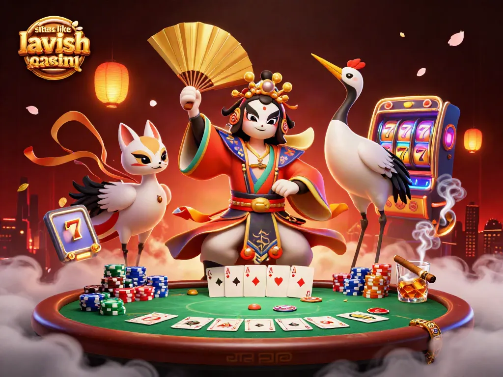 Experience games like Lavish Luck Casino in this vibrant 3D digital illustration of casino excitement.