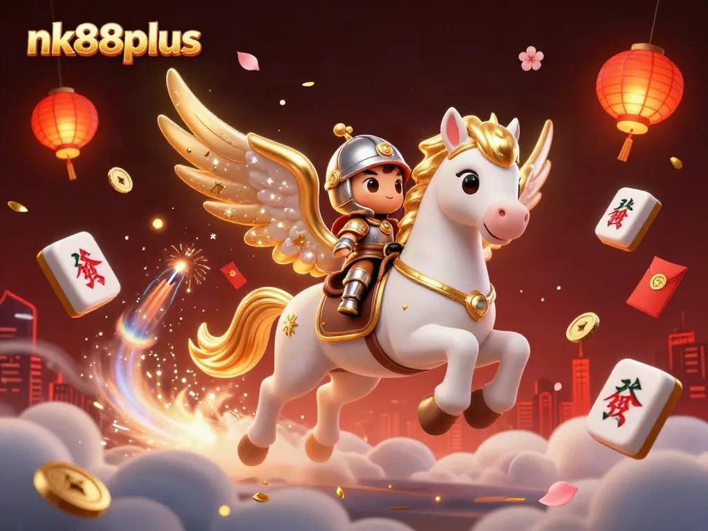 Experience the thrill of nk88plus with a celestial horse and knight in an engaging casino fantasy.