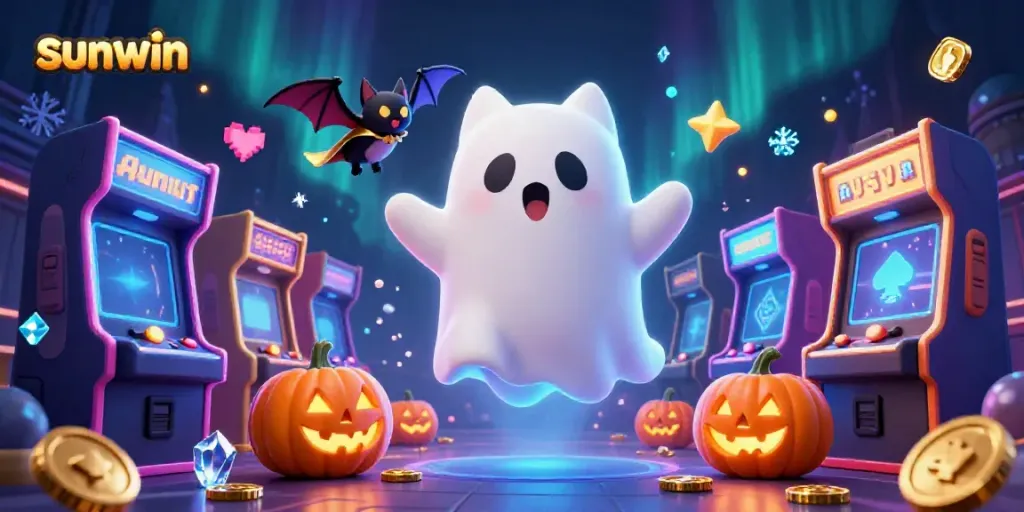 Play thrilling casino games with sunwin amidst a haunted mansion backdrop filled with fantasy elements.
