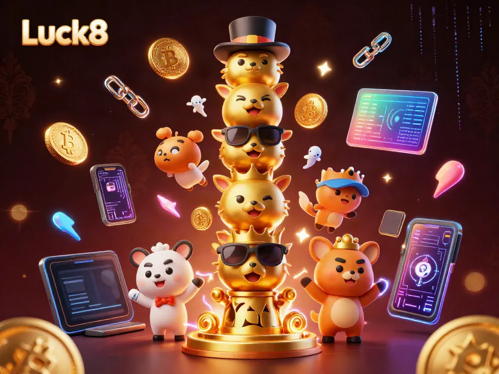 Experience thrilling gameplay at Luck8 with dynamic crypto symbols and magical totem imagery.