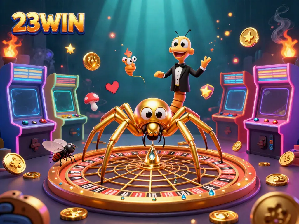 Experience thrilling gaming action at 23WIN with a dynamic casino-inspired scene featuring vibrant characters.