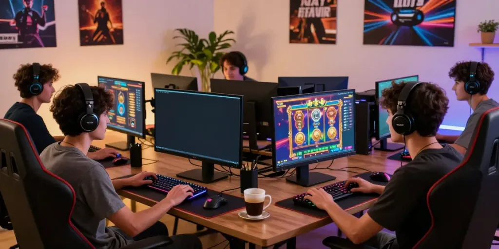 Engaging online gaming scene with vibrant slot games, showcasing bro138 gaming experience.