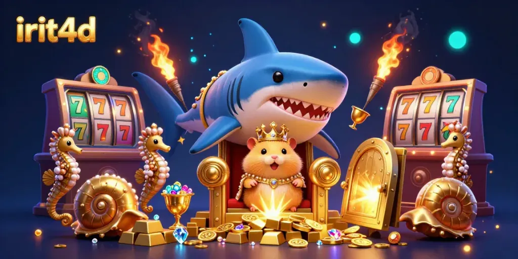 Experience the excitement of irit4d as a golden hamster king reigns in a lavish casino filled with jewels and slot machines.