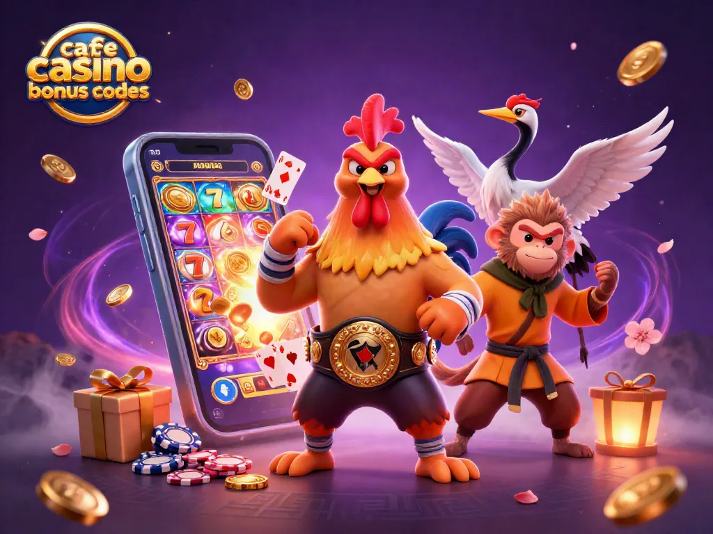 Café Casino bonus codes show exciting winning opportunities in a vibrant casino illustration.