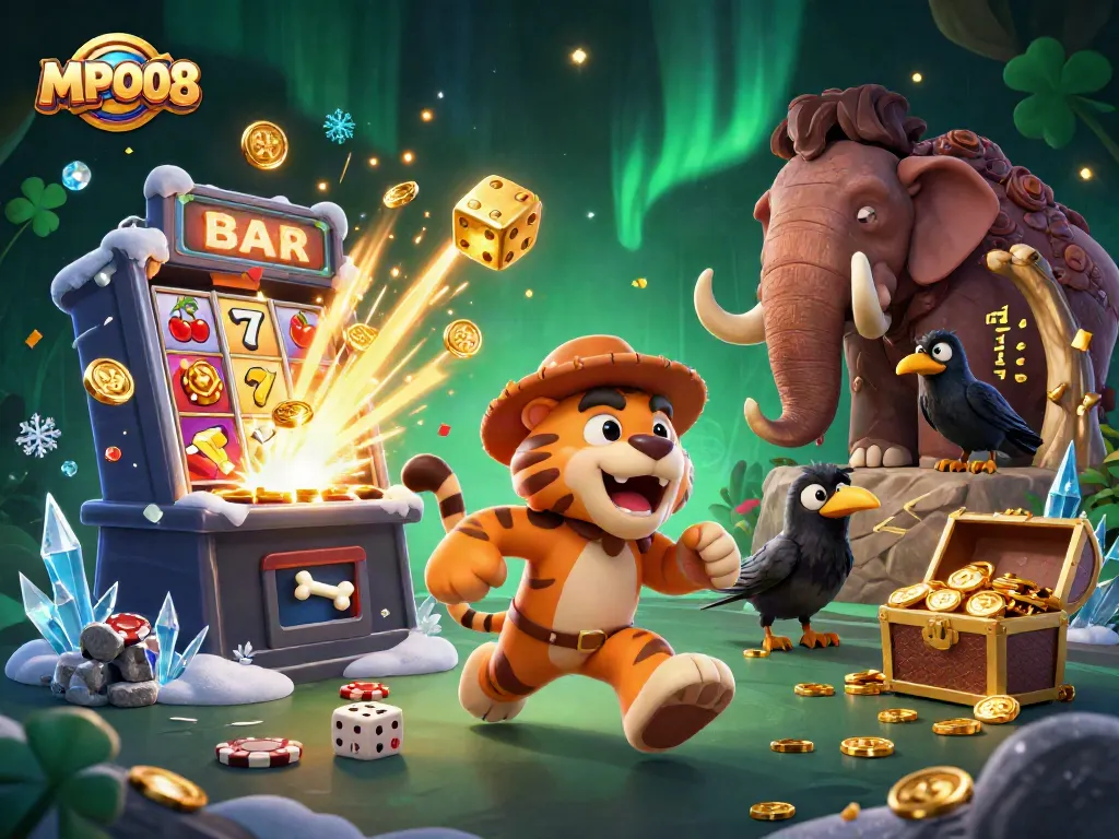 Experience excitement with MPO08 at an ancient casino featuring playful characters and vibrant slots.