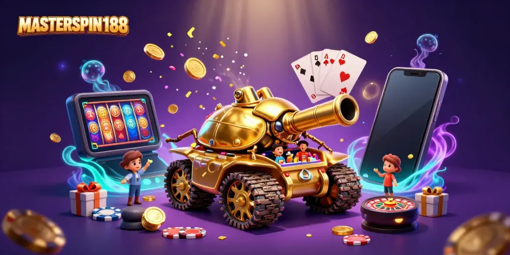 MASTERSPIN188 showcases vibrant casino elements in a golden beetle tank with immersive details.