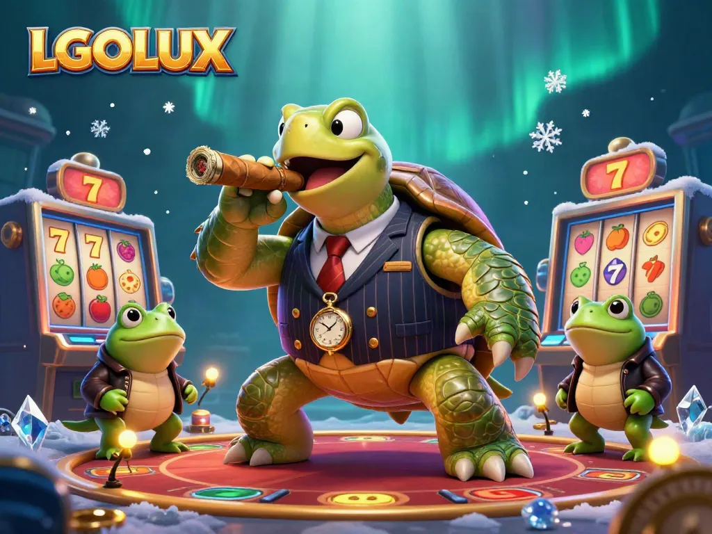 Experience the thrilling world of LGOLUX casino games with a unique mobster-themed scene featuring a snapping turtle and bullfrog enforcers.