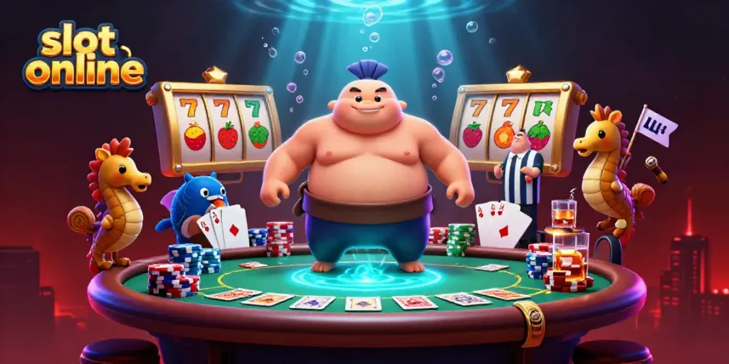 Engage with captivating slot online gameplay, featuring vibrant characters in a dynamic underwater casino scene.