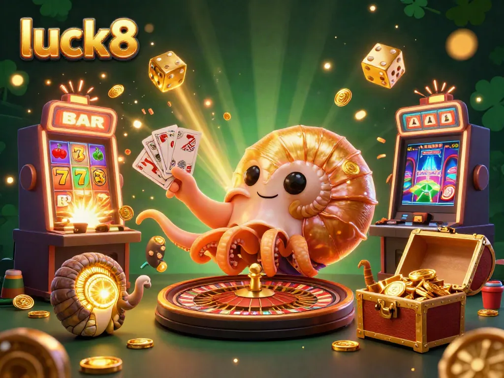 Experience luck8 with an ancient nautilus roulette wheel and jackpot excitement in a vibrant casino scene.