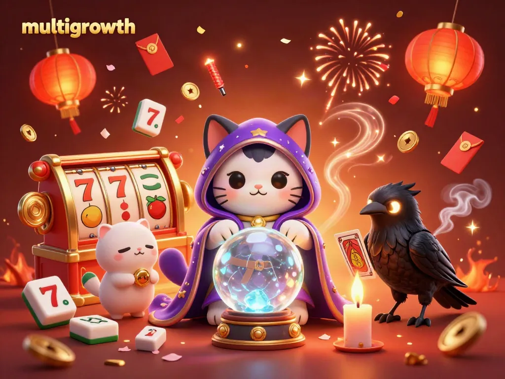 Engage with multigrowth magic at the casino with a mystical scene of a fortune teller and animated elements.