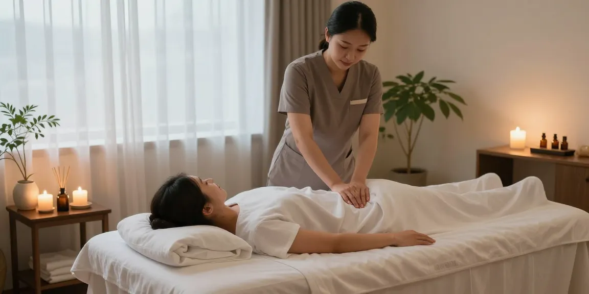 Relaxing massage therapy room showcasing 강서구출장안마 with calming ambiance and essential oils.