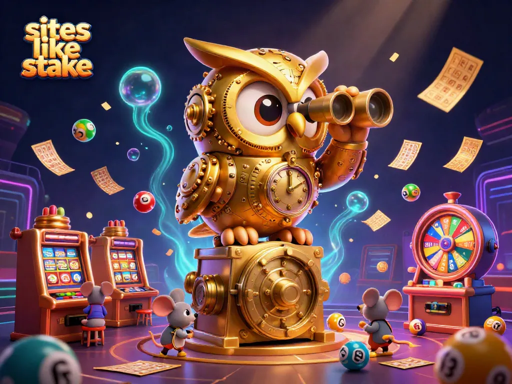 Play dynamic games at sites like stake with a joyful casino atmosphere featuring a golden owl.
