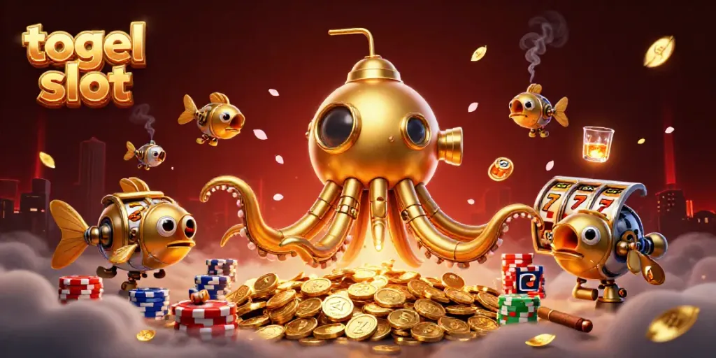 Menang dalam permainan togel slot saat mengarungi lautan koin emas dengan simbol slot bertema.