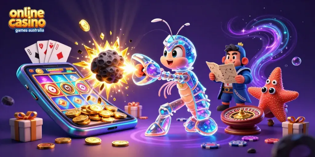 Engage with online casino games Australia featuring vibrant casino elements and characters.