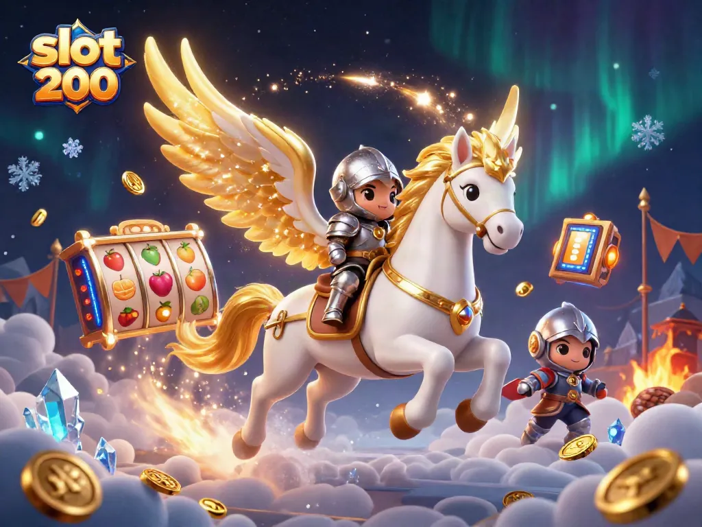 Experience thrilling wins with slot 200 and celestial characters in a vibrant casino scene.