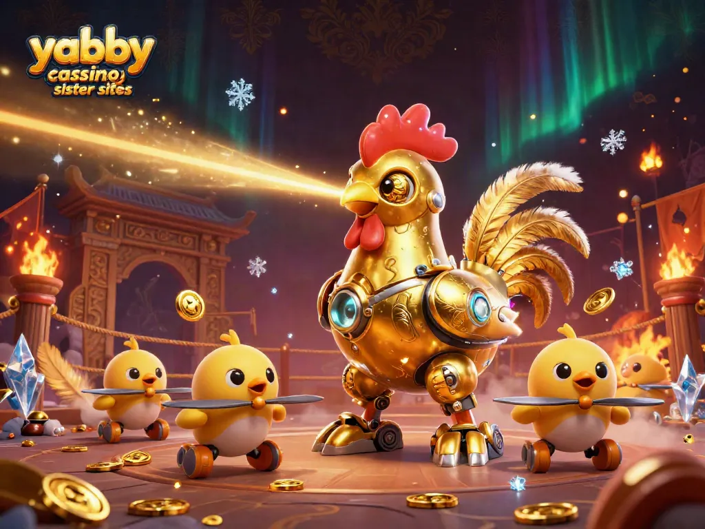 Engage with Yabby Casino sister sites through this vibrant 3D scene filled with gaming excitement.