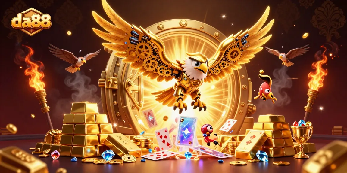 Engage in thrilling game sessions at da88 while diving through holographic cards amidst a treasure-filled spectacle.