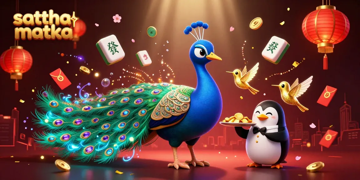 Engage with sattha matka through a vibrant casino scene featuring a peacock, penguin, and hummingbird.