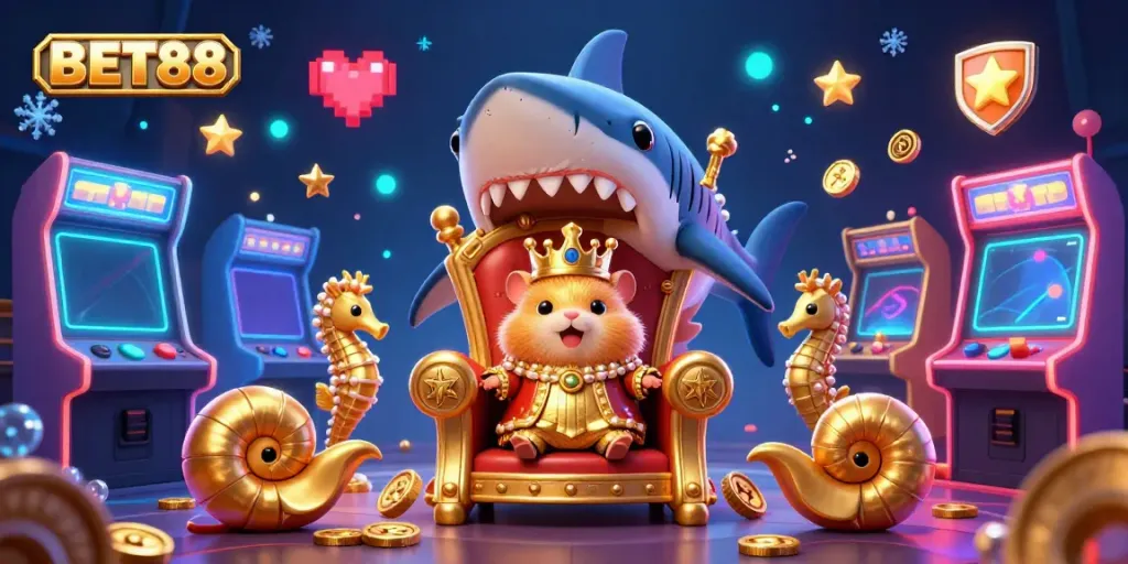 Trải nghiệm cá cược lý thú tại BET88 với hình ảnh sống động của các nhân vật hoạt hình và máy trò chơi.