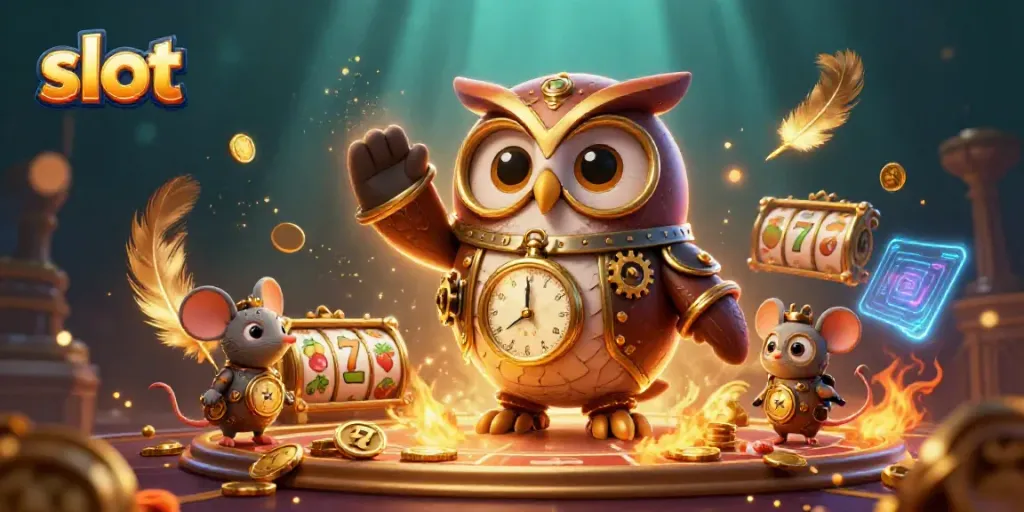 Slot yang menarik dengan simbol dan koin bercahaya di latar belakang kegelapan.