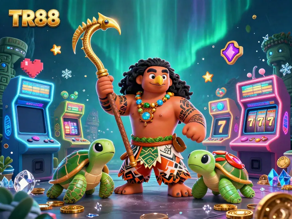 Spin to win with TR88 in a vibrant, dynamic casino scene full of exciting gaming elements.
