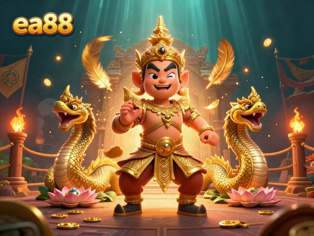 Experience thrilling gameplay at ea88 with a vibrant scene of legendary guardians and betting tokens.
