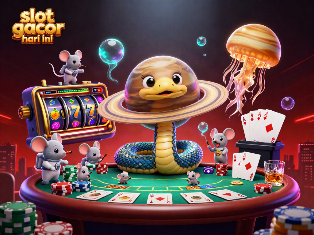Experience thrilling slot gacor hari ini action with vibrant 3D illustration of cosmic casino elements.