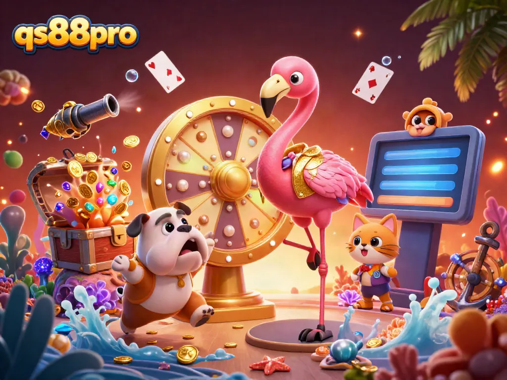 Engage in thrilling gameplay with qs88pro as dogs celebrate winnings at a colorful casino.