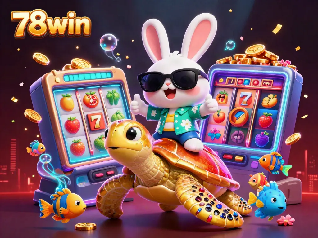Experience excitement with 78win's fun characters and vibrant casino elements in this dynamic casino illustration.
