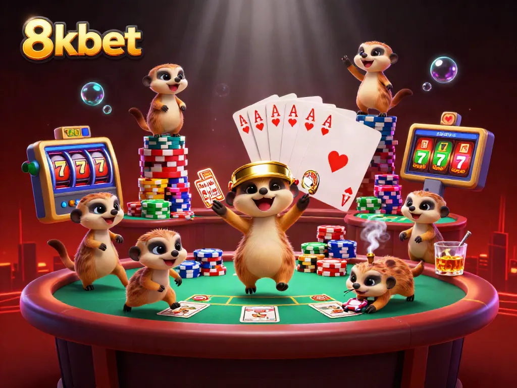 Experience vibrant gaming actions at 8xbet in a lively 3D meerkat casino.