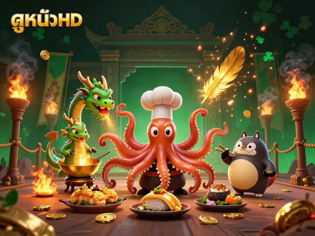 Experience intense action with ดูหนังHD as a sushi chef octopus prepares gourmet dishes in a vibrant casino.