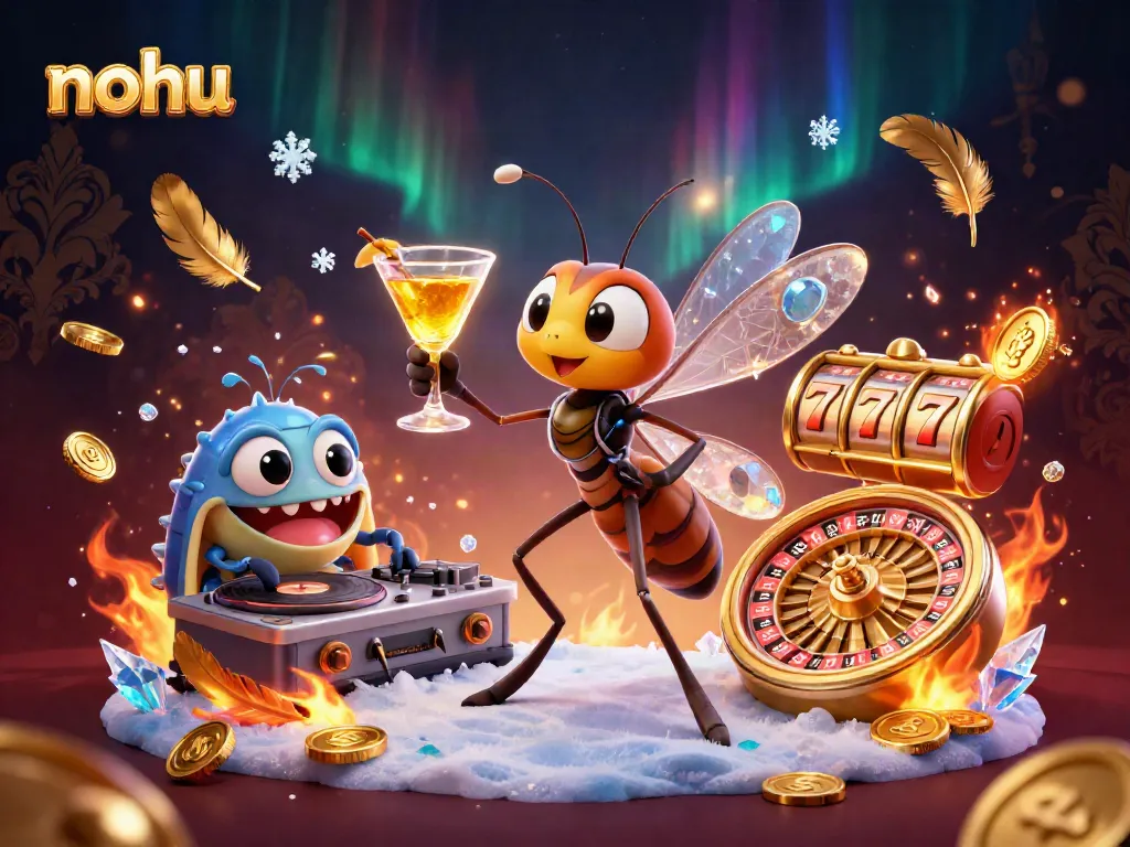 Experience the excitement of gaming at NOHU with a lively scene featuring dynamic casino elements and engaging characters.