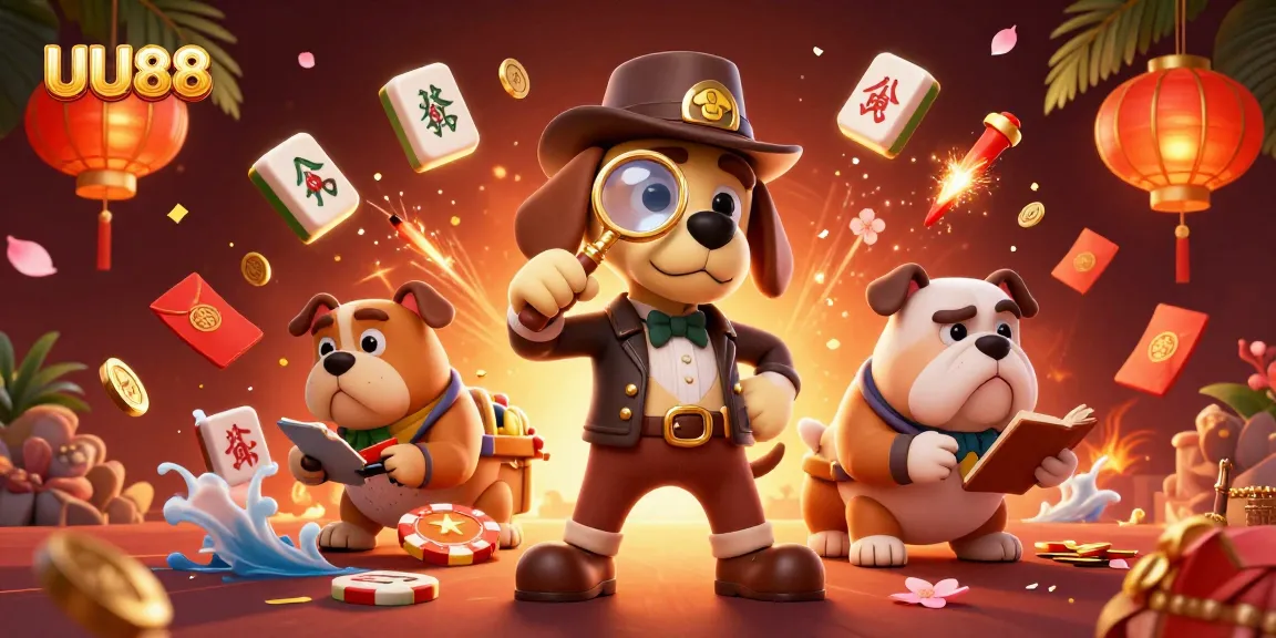 UU88 players engaging with exciting golden poker chips and vibrant game elements while following clues in a lively scene
