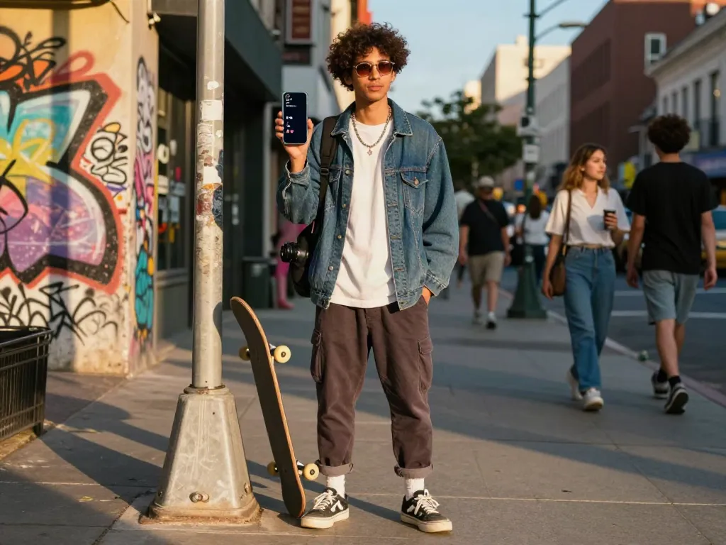 Stylish young adult in streetwear capturing the vibe of urban life, reflecting peh888 culture.