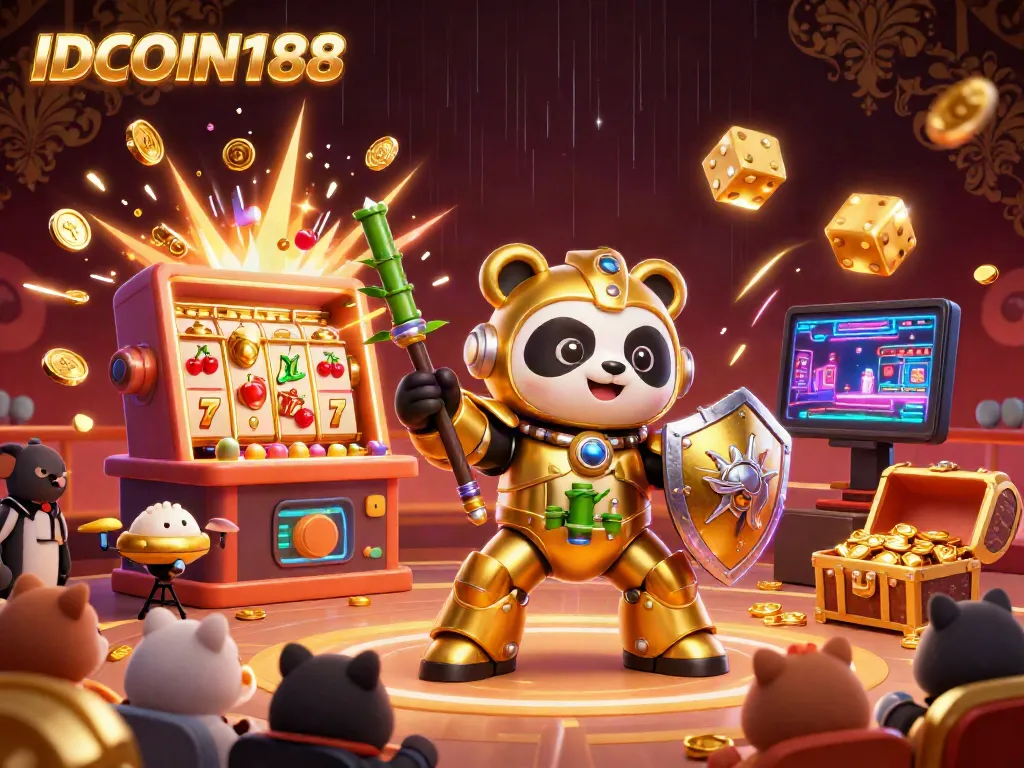 IDCOIN188 showcases a vibrant 3D gaming scene with characters and dynamic casino elements.