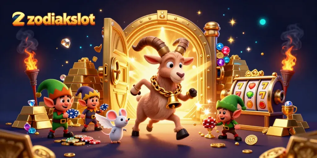 Zodiakslot menyajikan suasana kasino yang menyenangkan dengan Krampus dan teman-temannya, penuh dengan harta dan permainan slot.