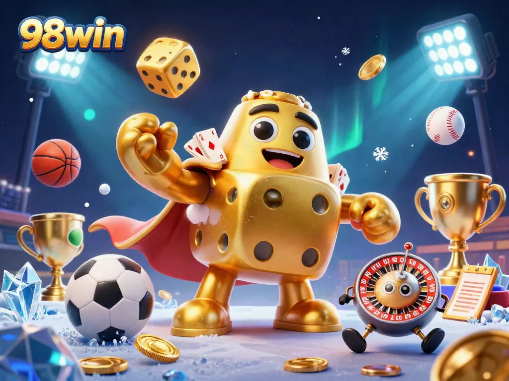 Experience the thrill of 98win with dynamic gameplay elements in a vibrant casino illustration.