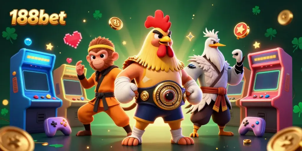 Experience thrilling betting action with 188bet illustrated through vibrant characters and engaging casino elements.