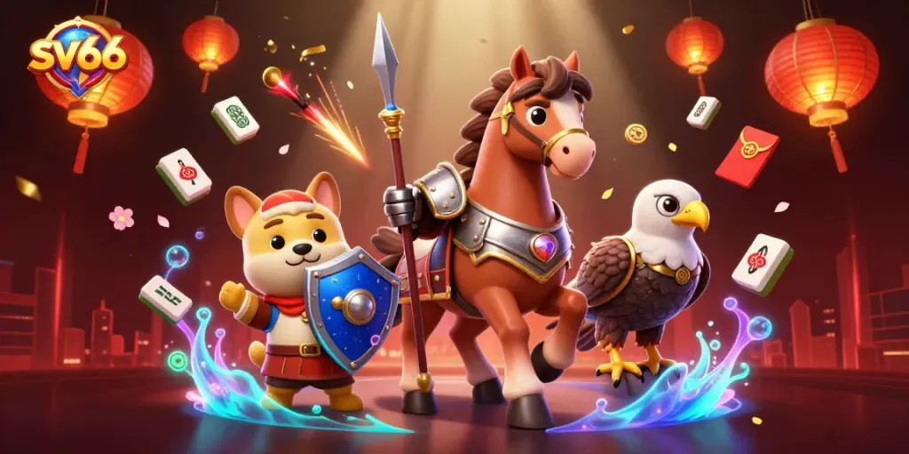 Experience the vibrant action of sv66 casino games with knights, pets, and festive elements.