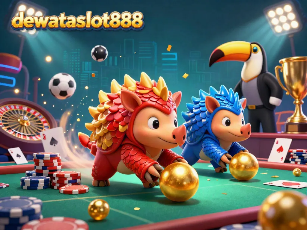 Permainan kasino real-time dewataslot888 dengan pangolin sebagai dealer dan elemen kasino lainnya.
