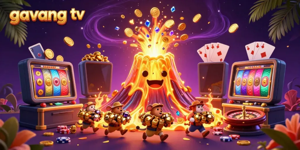 Experience the thrill of gambling with Gavang TV in a vibrant 3D illustration showcasing casino excitement.