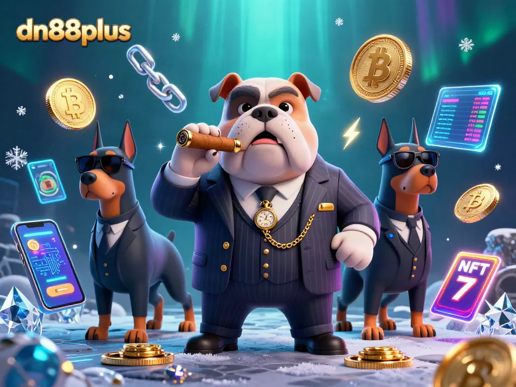 Engage with thrilling gameplay at dn88plus featuring a mafia bulldog and Doberman bodyguards amidst crypto casino elements.