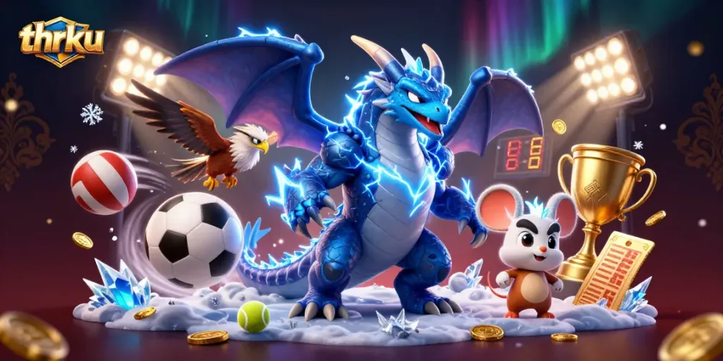 Thrku enhances the excitement of sports betting with dynamic elements and vibrant characters in a 3D casino scene.