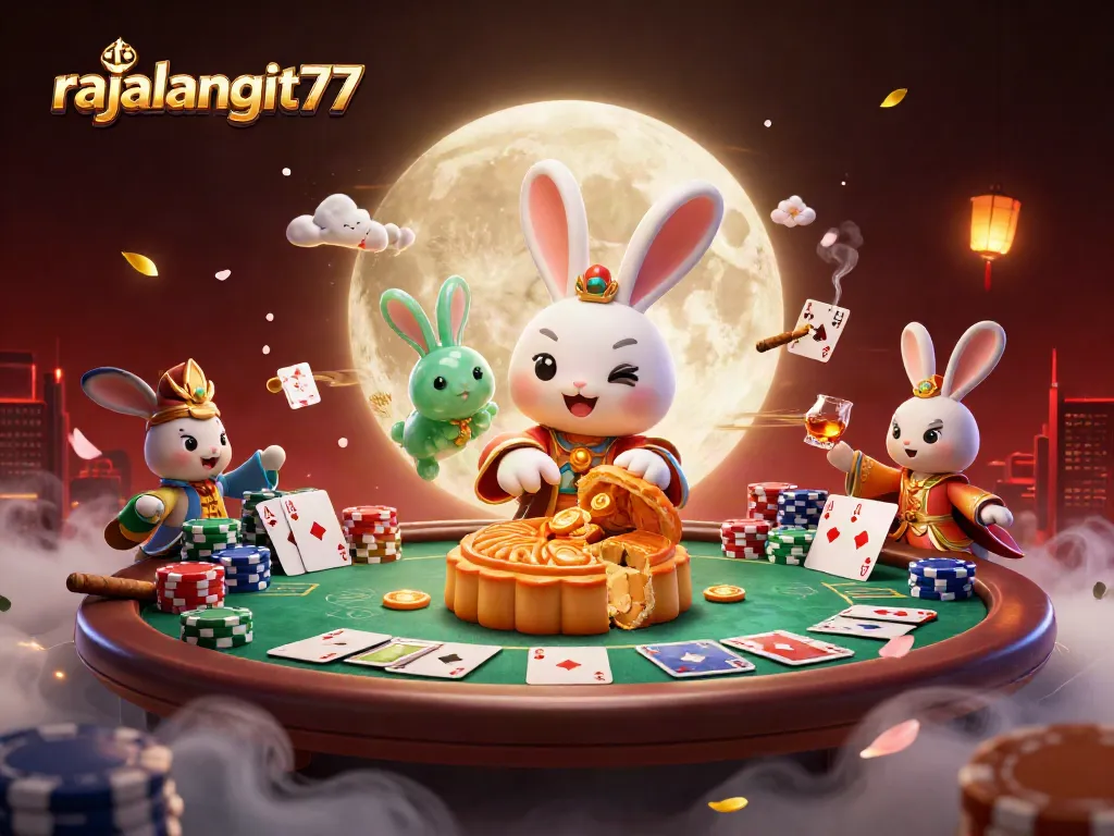Unleash your luck with rajalangit77 at the vibrant moonlit poker table surrounded by stunning visuals.
