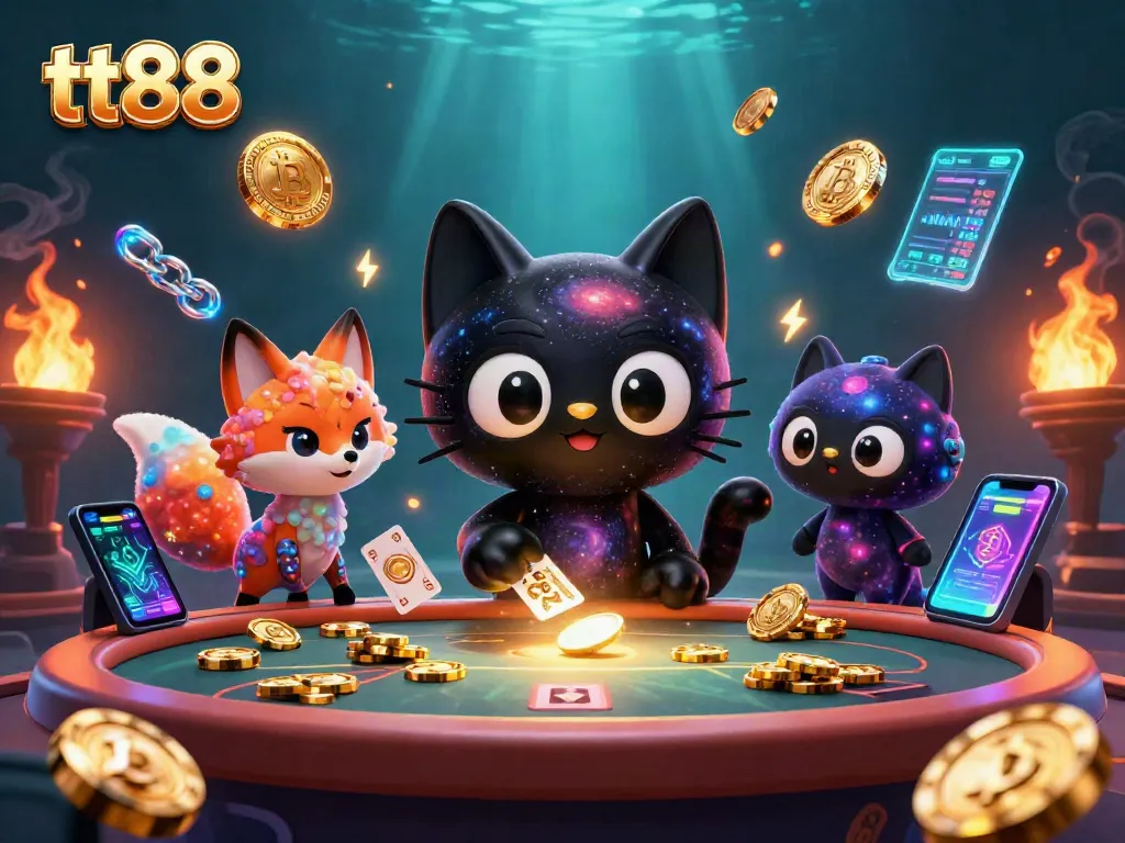 Engage with tt88 gaming at a cosmic casino showcasing vibrant characters and digital currencies.