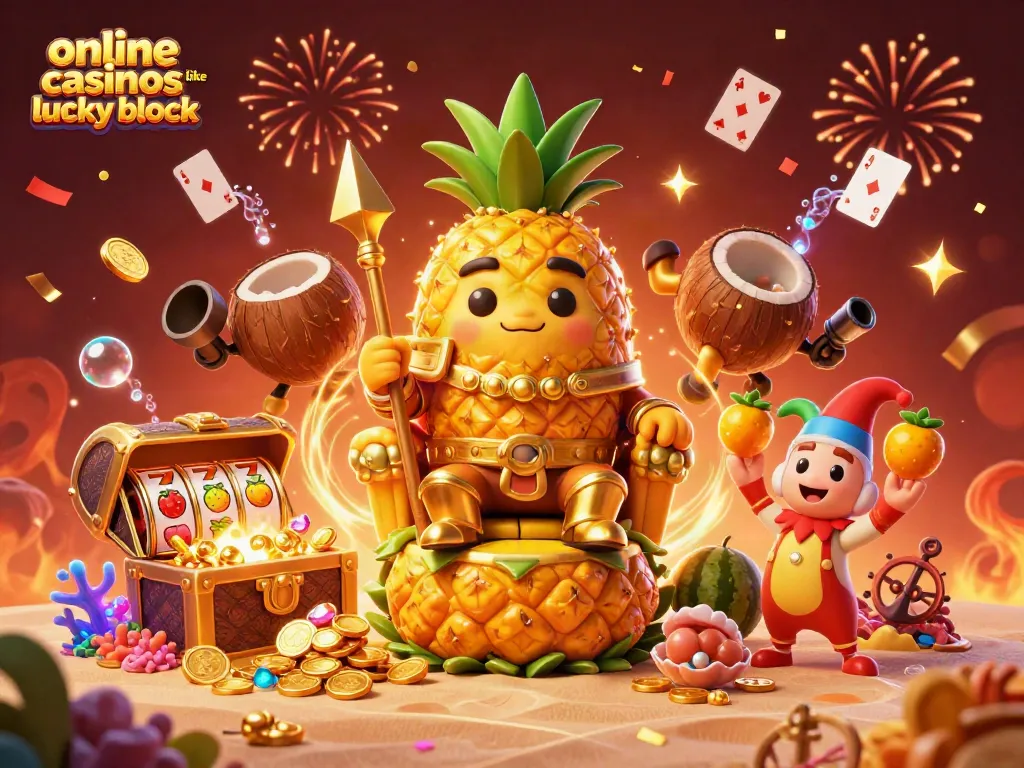 Spin to win at online casinos like Lucky Block with festive characters and vibrant gaming elements.