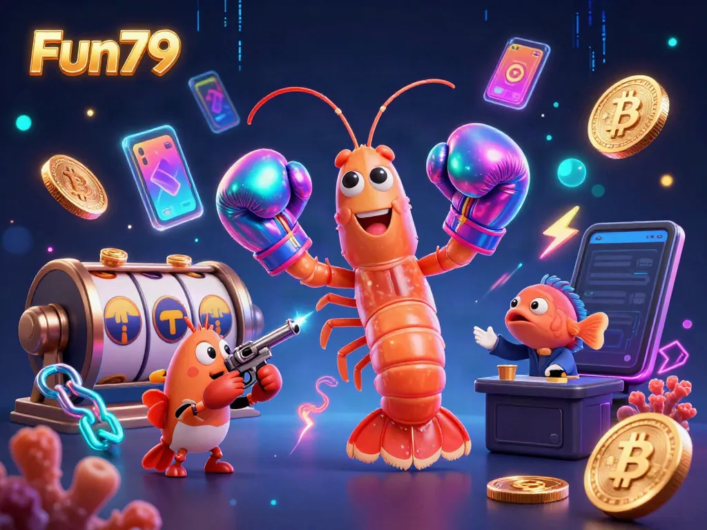 Experience the thrill of Fun79 with a vibrant 3D cartoon scene showcasing unique characters in an exciting casino setting.