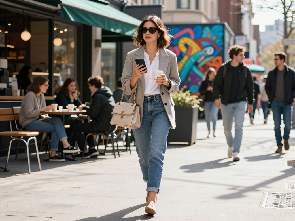 Gái gọi trong trang phục thời trang, tỏa sáng trên đường phố sôi động