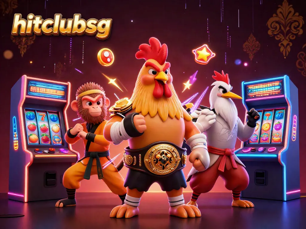 Experience hitclubsg with colorful arcade and casino elements enhancing this vibrant scene.